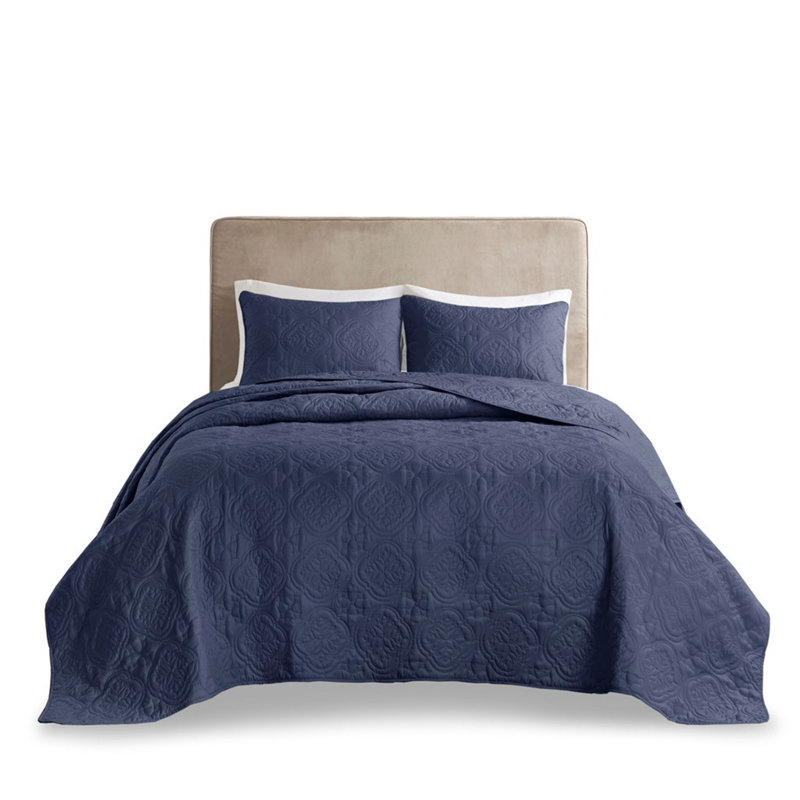 3 Piece Reversible Bedspread Set Navy Full/Queen