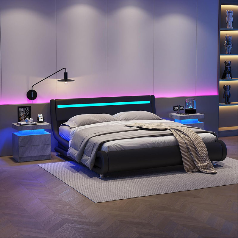 La table de chevet de la table de chevet LED illumine le côté moderne avec 2 tiroirs pour la chambre à coucher