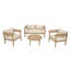 Ensemble de mobilier de patio 4 pièces en bois d'acacia, ensemble de conversation extérieur brun clair avec coussins beiges déperlants, canapé 2 places, 2 chaises et table basse