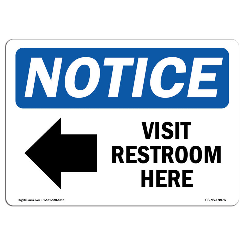 Osha, avis de visite aux toilettes ici, signe avec symbole, H 12 po x l 18 po x P 0,1 po