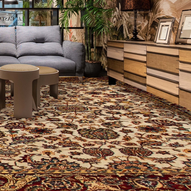 Hand-Knotted High-Quality Cream and Red Area Rug