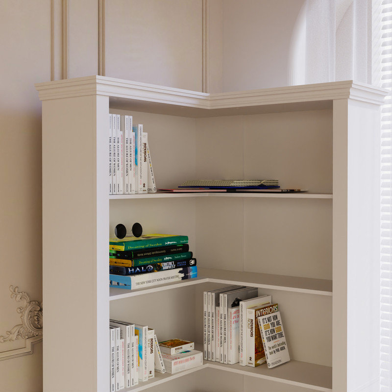 Bibliothèque d'angle, bibliothèque ouverte à 5 niveaux pour chambre à coucher, salon, bureau