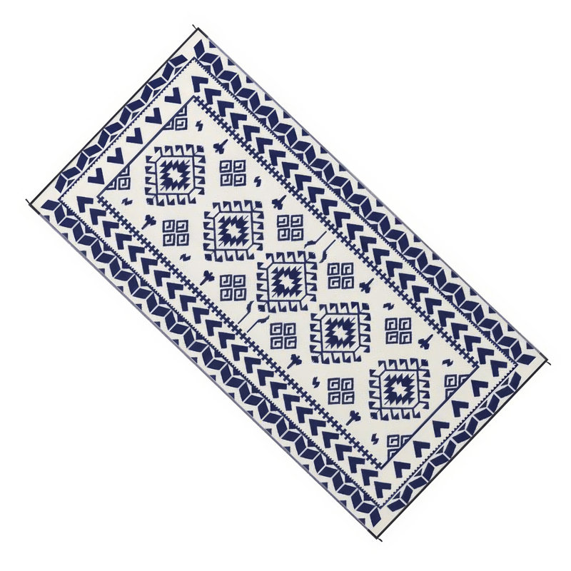 Tapis d'extérieur Pema, Bleu / blanc, Rectangle 9 pi x 18 pi