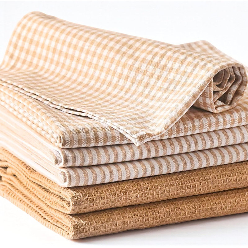  Highly Absorbent Beige Striped Gingham Plaid Tea Towels - Cotton Dish Towels For Kitchen Drying - 18"x28" Set Of 6 Farmhouse Linen Dishtowels In Bulk - Pano De Prato Para Cozinha - T Towles Towls