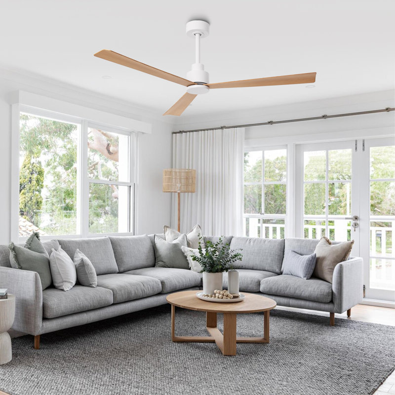 52" Kaleiyah 3 - Blade Propeller Ceiling Fan without Lights, Natural Wood