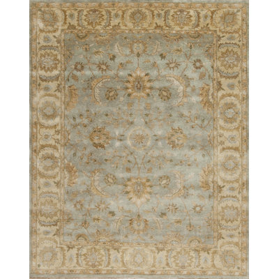 Notting Hill Hand Knotted Wool Area Rug in Sky Blue/Light Gold