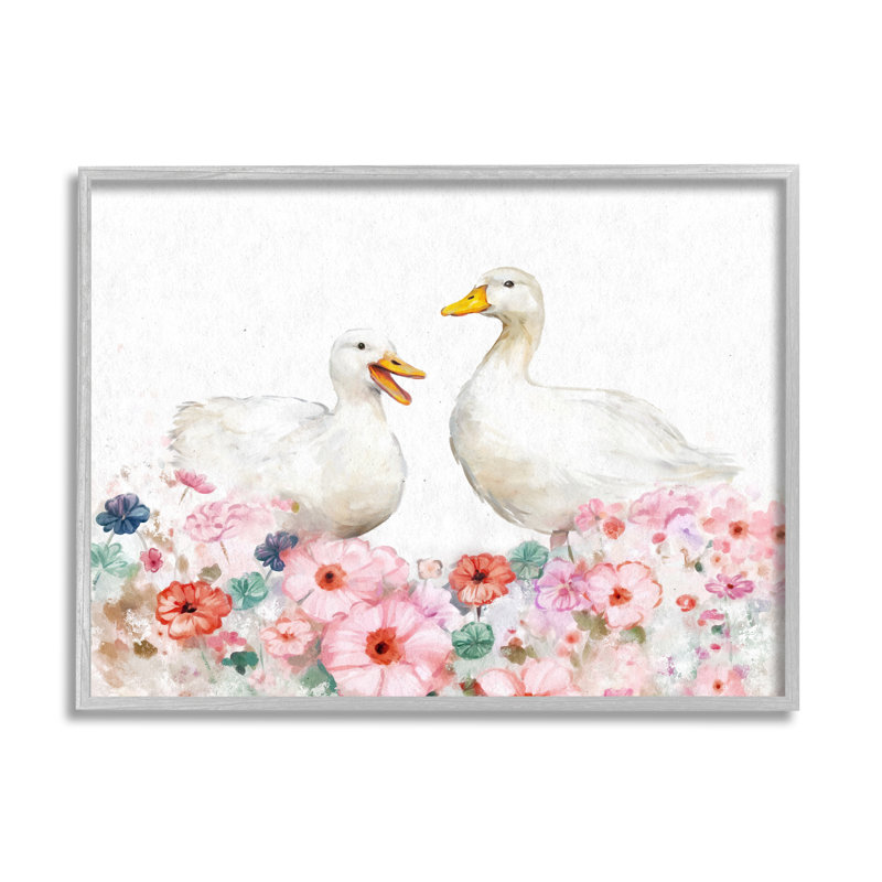 «Ducks & Pastel Flowers» par Ziwei Li, reproduction d'art sur toile, H 16 po x l 20 po x P 1,5 po