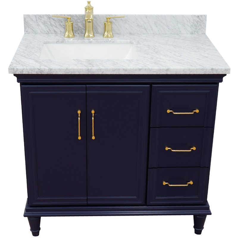 Ensemble de meuble-lavabo simple 37 po Lindisfarne, Bleu, Granite