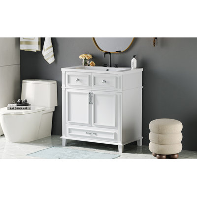 Meuble-lavabo avec lavabo en résine, armoire en bois massif avec portes à fermeture douce, style de rangement autoportant rétro