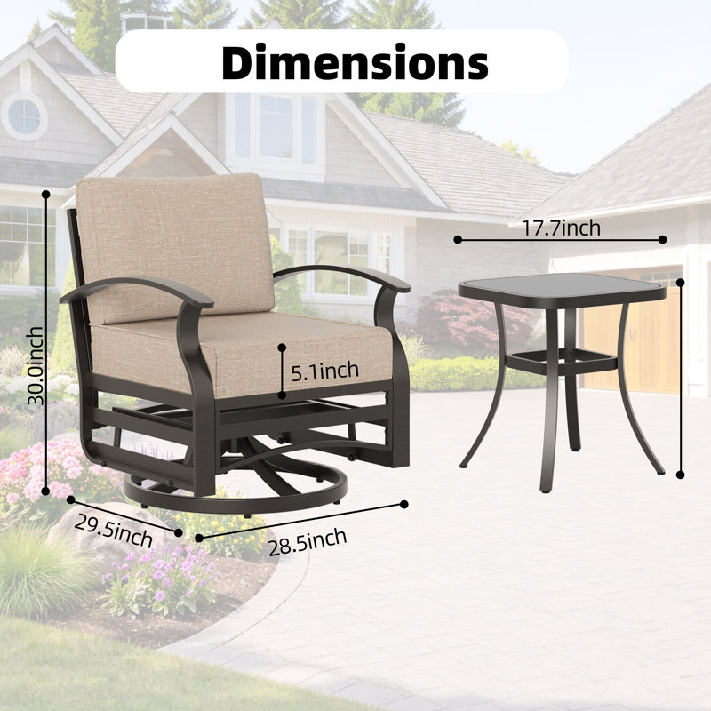 28.5" wide Outdoor Metal Patio Glider Swivel Chair, Tan