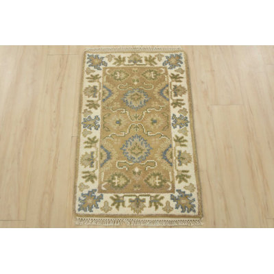 Tapis oriental traditionnel en laine beige noué à la main 2 pi x 3 pi Oushak