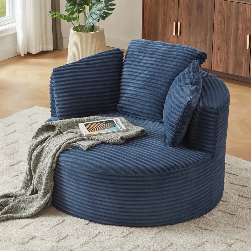 Chaise ronde en velours côtelé compressible avec dossier rembourré - sièges confort moderne, Bleu