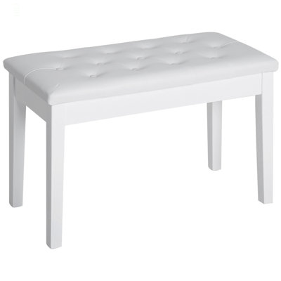 Piano Bench, Duet Piano Chair With Faux Leather Padded Cushion And Wooden Frame, Button Tufted Keyboard Bench