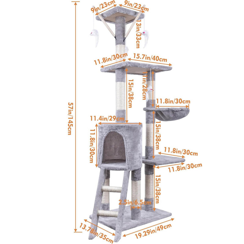 145cm H Cat Tree, Grey