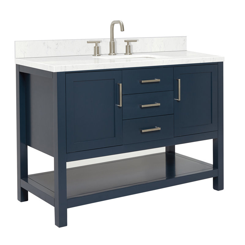 Meuble-lavabo sur pied simple 48 po avec plateau en quartz Abby, Bleu minuit