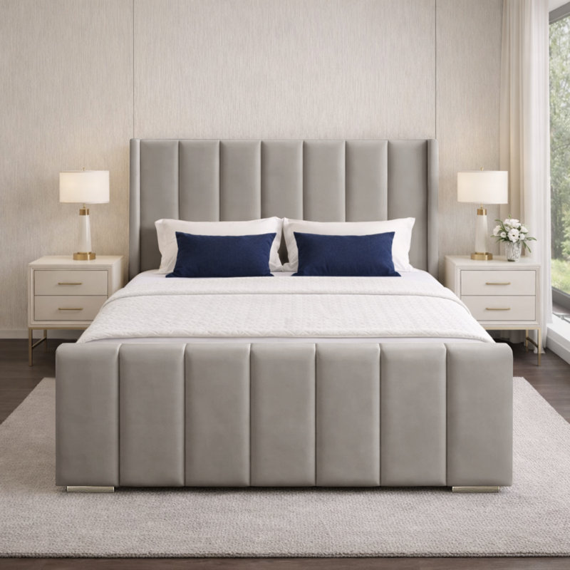 Premium Luxury Wingback Panel Bed Frame, Single (3'), Silver