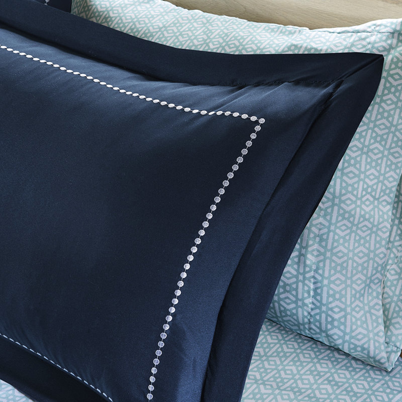 Ensemble d'édredon pour lit simple - motif médaillon bleu marine, draps en microfibre douce, bordures brodées, literie complète, taies décoratives, tissu, lavable à la machine