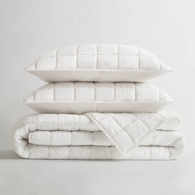 3-Piece King/Cal King Garment Washed French Linen Quilt Set With 2 Shams