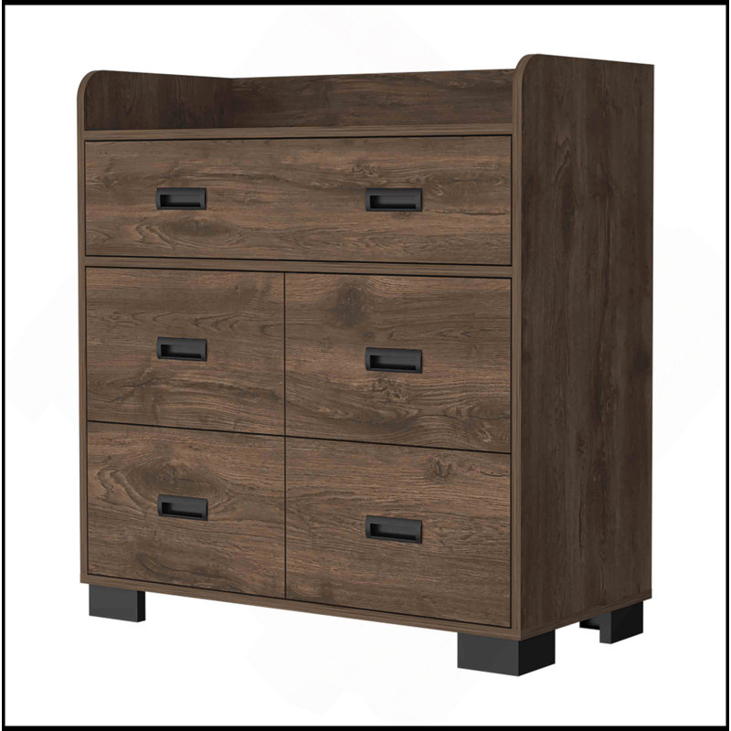 Commode Anemone, tiroir double, 4 tiroirs simples, Brun