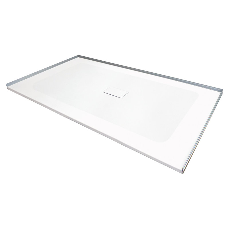 Base de douche à seuil zéro 60 po x 40 po avec drain central Transolide Trimslate, Blanc