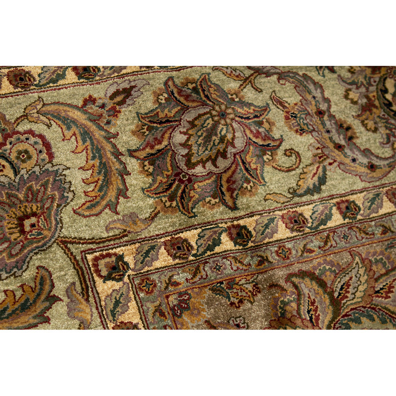 Wool Floral Area Rug in Camel/Green