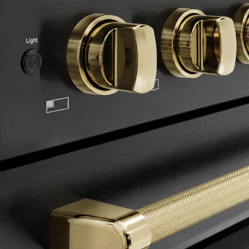 ZLINE Autograph 48 in. Black Stainless Steel Paramount Induction Range with Gold Helix Handles