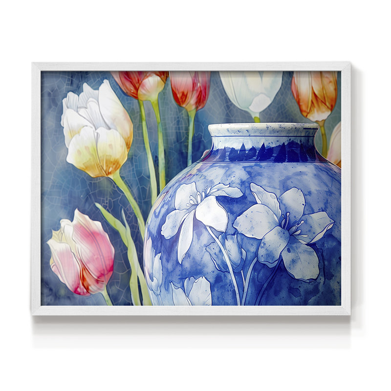 Série florale - CII - Reproduction encadrée - Restickable, H 16 po x l 20 po, Blanc