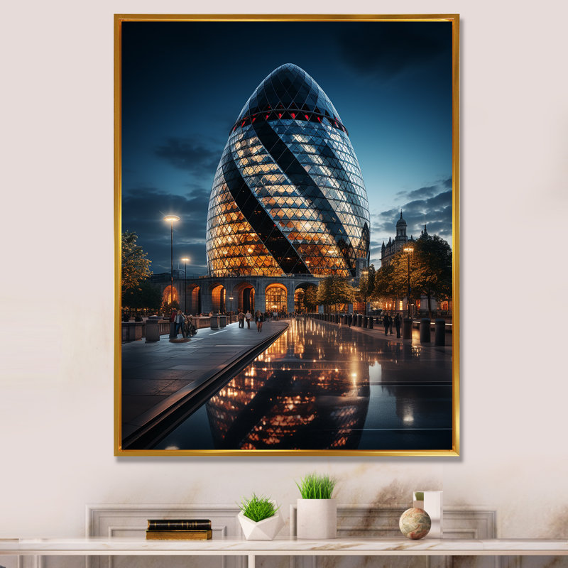 «Black Teal London Beautiful Cityscape Spot», reproduction sur toile, H 40 po x l 30 po x P 1,5 po, Cadre flottant doré