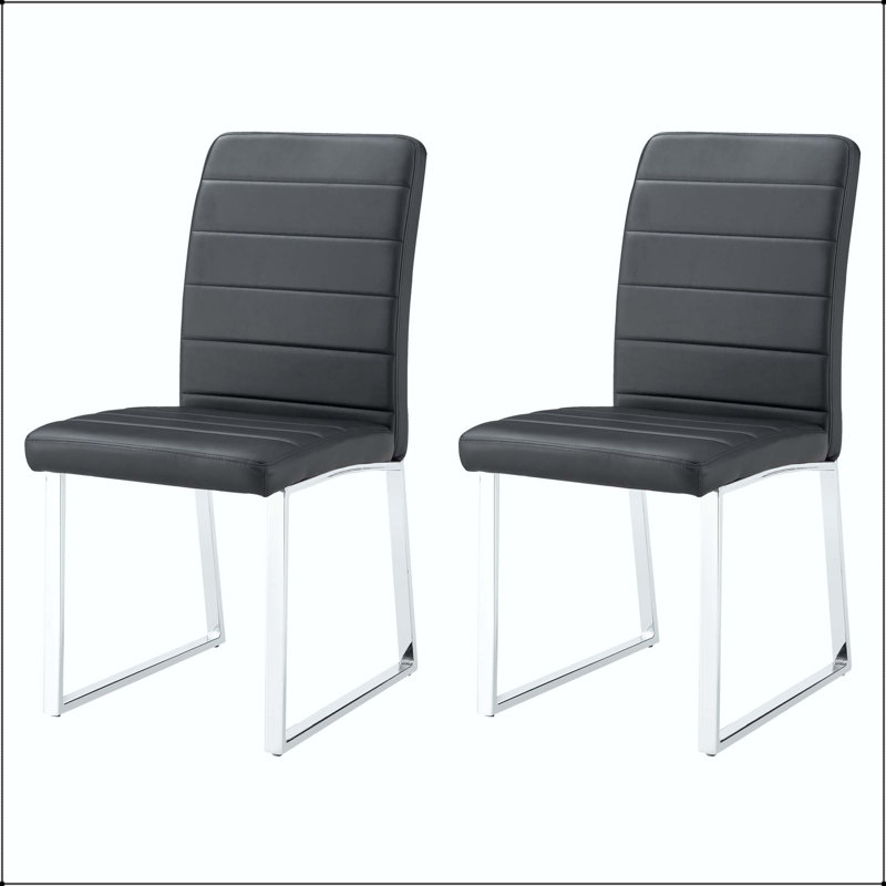 Chaise de bureau / salle à manger en polyuréthane de qualité supérieure - coussin épais de 2,1 po - ensemble de 2, Black, 2