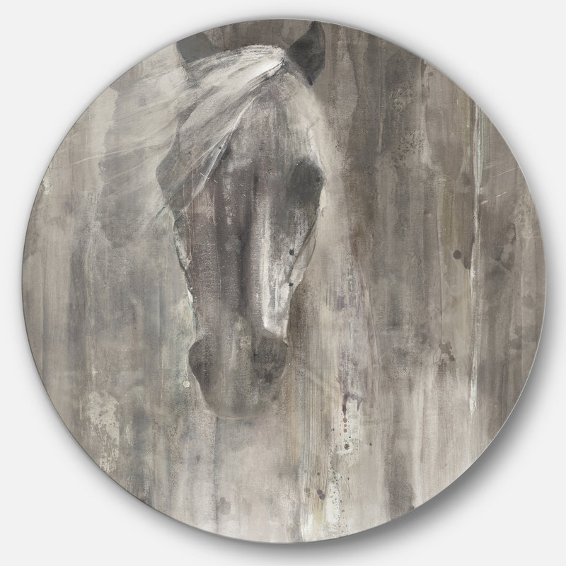 « campagne cheval »-reproduction d’art sur cercle métallique, H 36 po x l 36 po