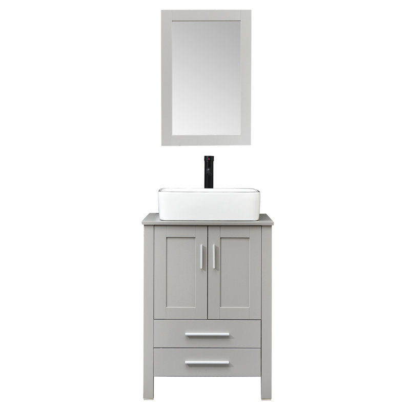Rutland 24" Single Bathroom Vanity Set with Mirror with Sink, Chrome, Gray