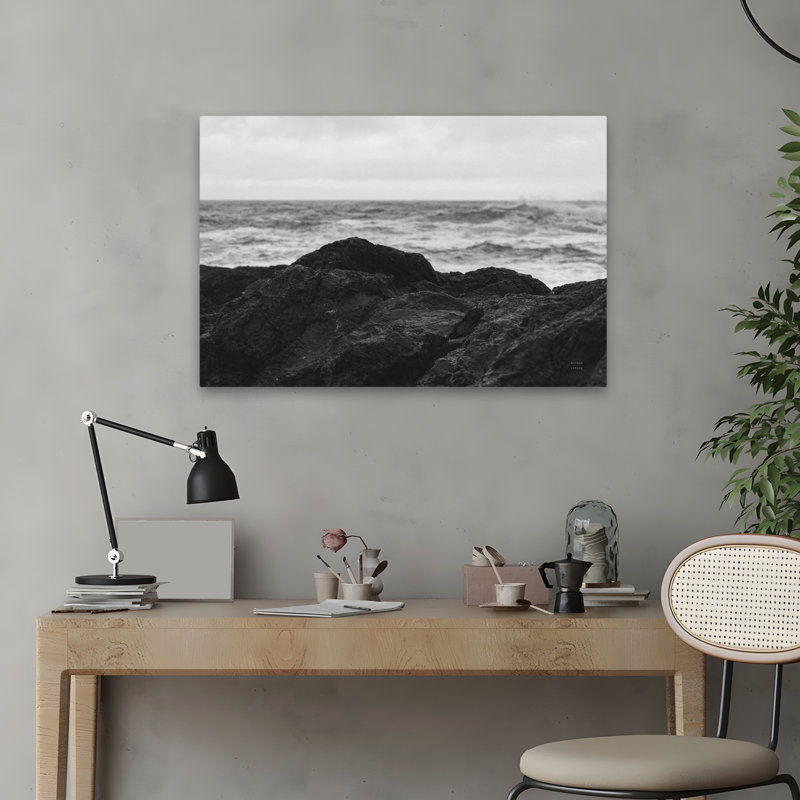 Black Rock Coast II Coastal Noir, noir et blanc, blanc, océan, H 24 po x l 16 po