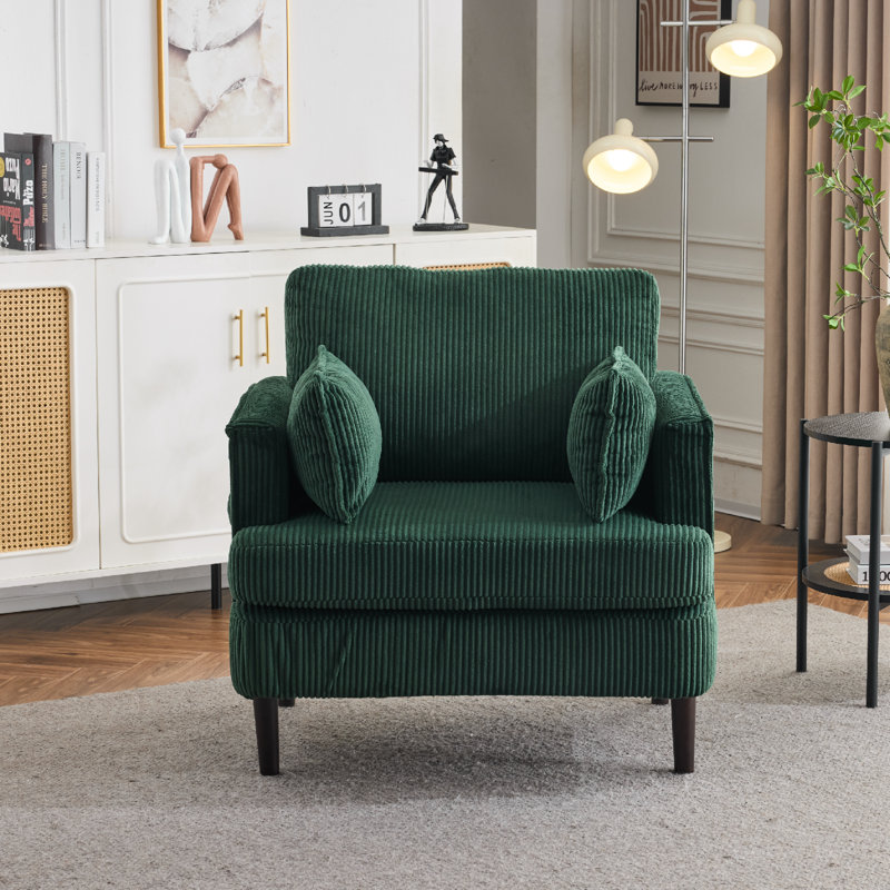 Mid-Century Modern Corduroy Barrel Accent Chair , Green Corduroy