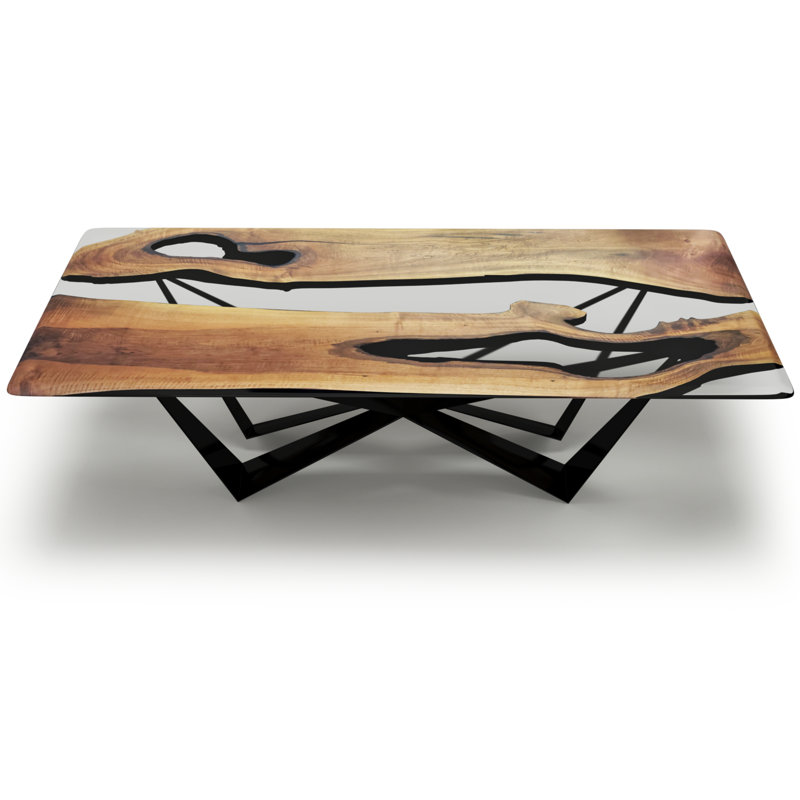 Table de salle à manger Danube, L 48 po x L 108,3 po, Brun / transparent / noir, Noir poli