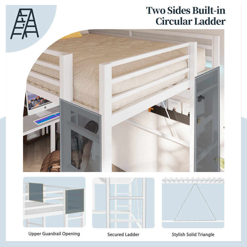 Loft Kids Bed with Desk and Bookcases, Twin, White