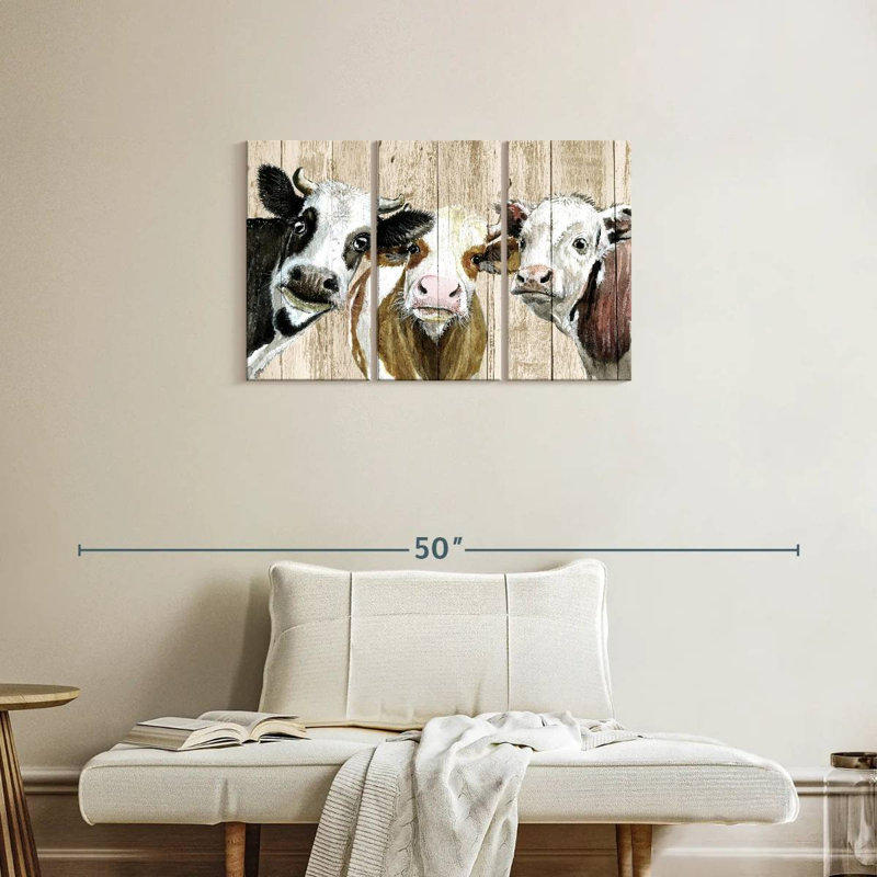 Curieux vaches sur bois, H 20 po x l 33 po
