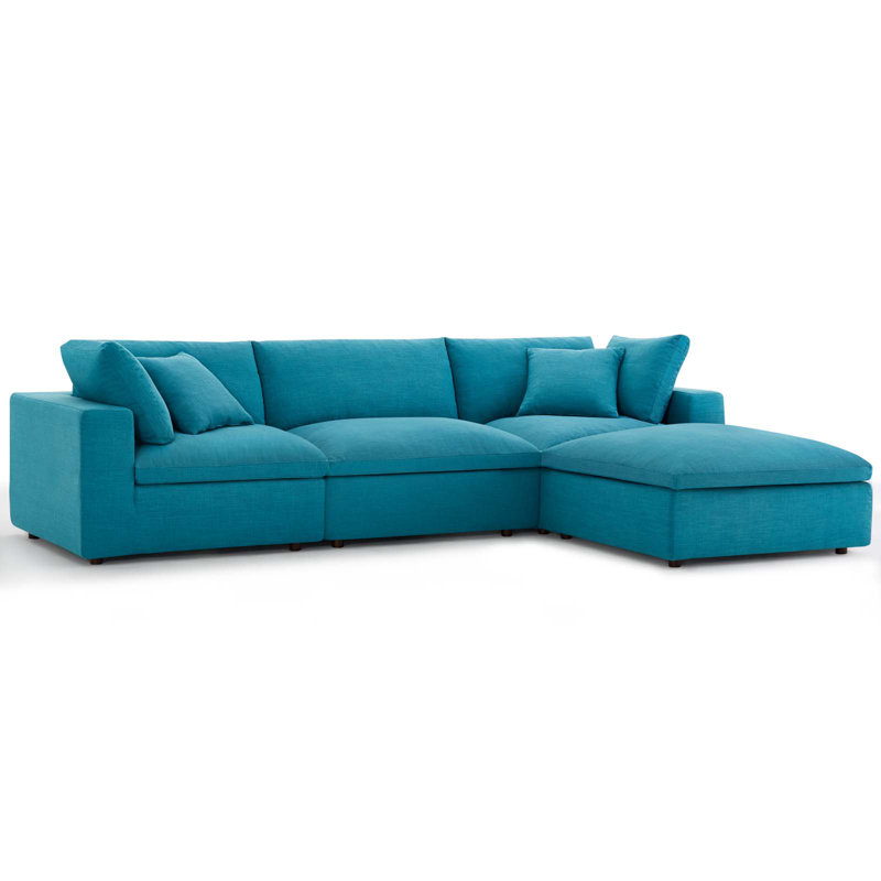 Modway Copper Grove Hrazdan Down-filled 4-piece Sectional Sofa Set, Teal Plainweave