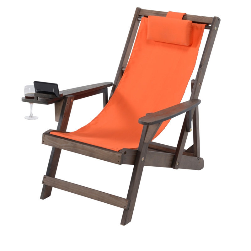Elshad Folding Beach Chair, Dark Brown, Orange