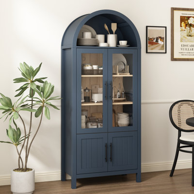 71" Arched Bookcase with Glass Doors - Versatile Display Cabinet & Kitchen Pantry Storage Cabinet