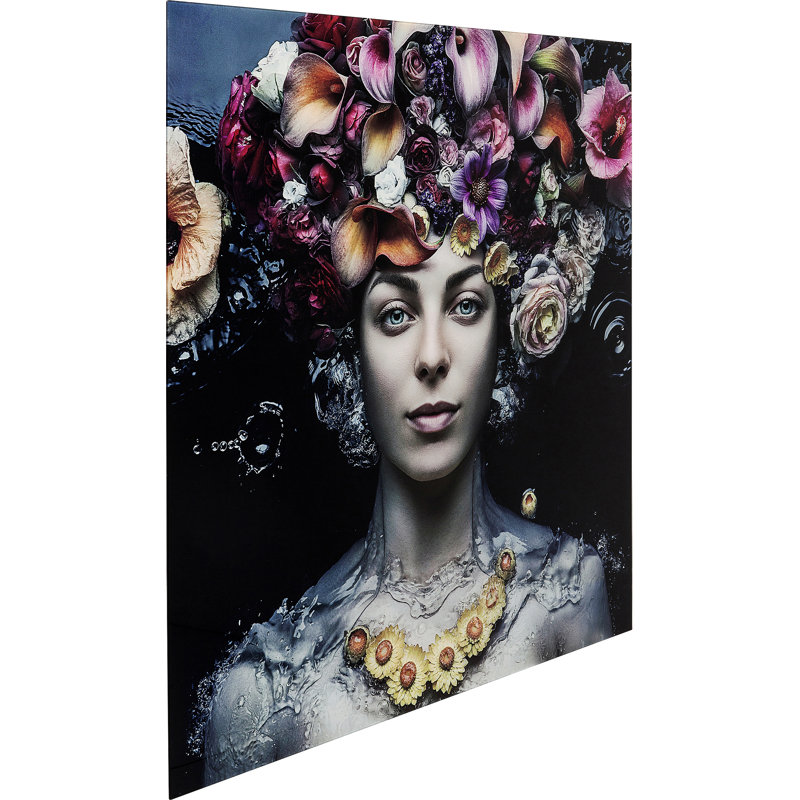 Flower Art Lady - No Frame Art Prints on Glass, Black/Purple/Pink