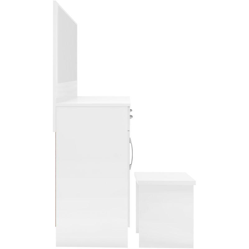 Cascio Dressing Table Set with Mirror, White Gloss