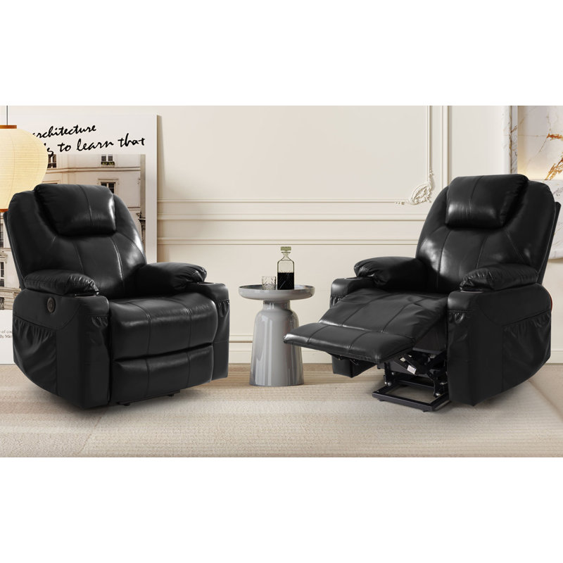 Fauteuil inclinable électrique Yaneth, Cuir véritable noir