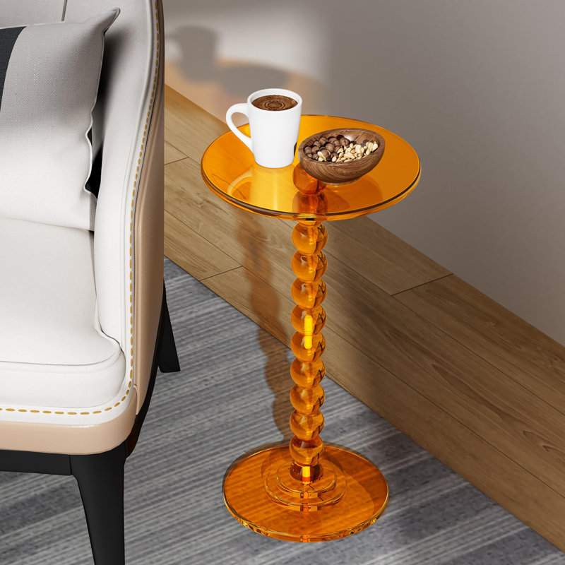 Acrylic Side Table, End Table Round Top With Solid Post For Living Room, Bedroom, Balcony, Easy Assembly(Pedestal, Orange) 
