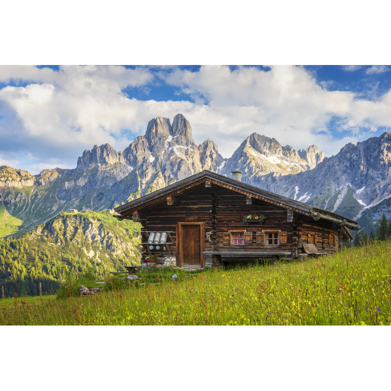 Alpine Scenery With Mountain Chalet In Summer - No Frame Print on Canvas, 61cm H x 91cm W