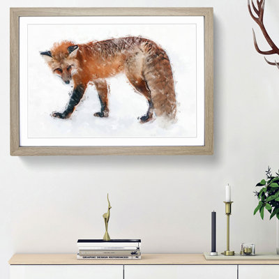 Red Fox in the Winter in Abstract - Picture Frame Painting Print