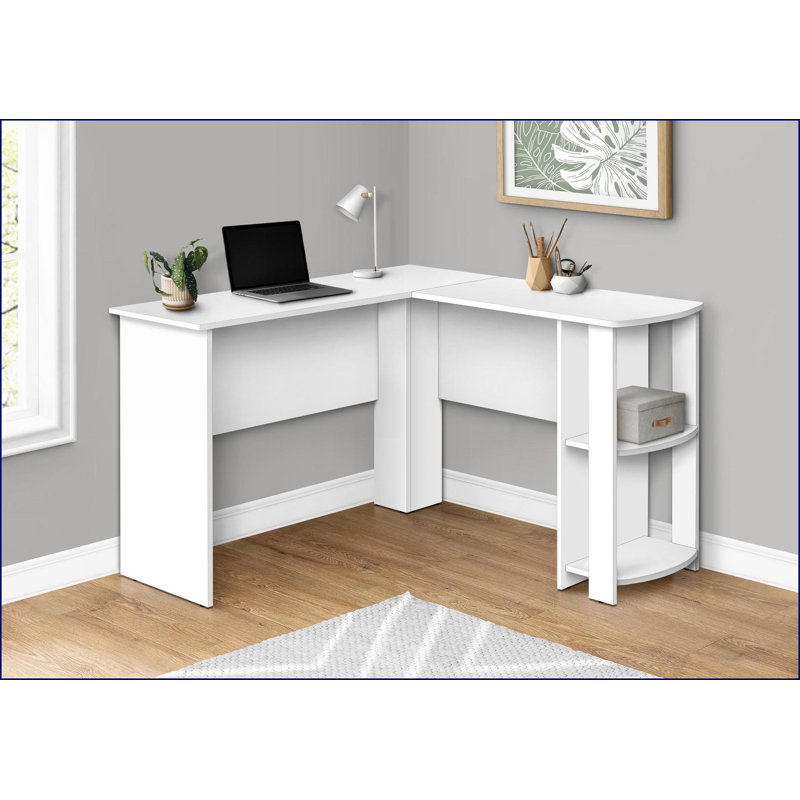 Bureaux, bureau d'angle moderne en L avec rangement, bureau 47 po x L 47 po | Blanc | Panneau de particules, Blanc