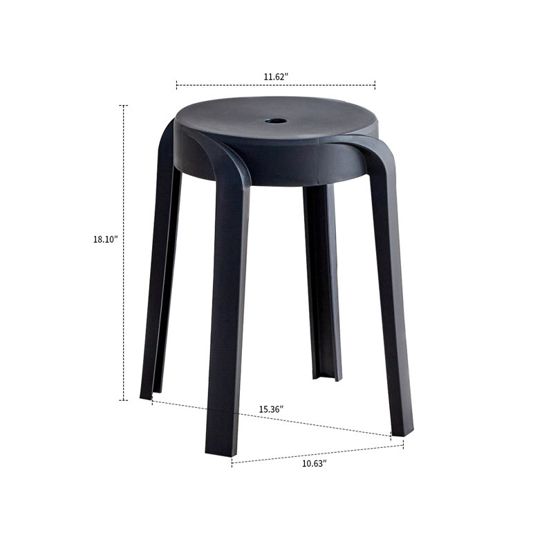 Nathalye Lightweight and Stackable Plastic Accent Stools, 6 Pcs/Set, For Indoor/Outdoor Use, Black