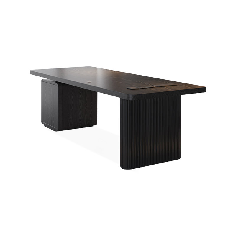 Bureau rectangulaire noir en bois massif + fer avec 3 tiroirs, H 29,53 po x l 62,99 po x P 31,5 po