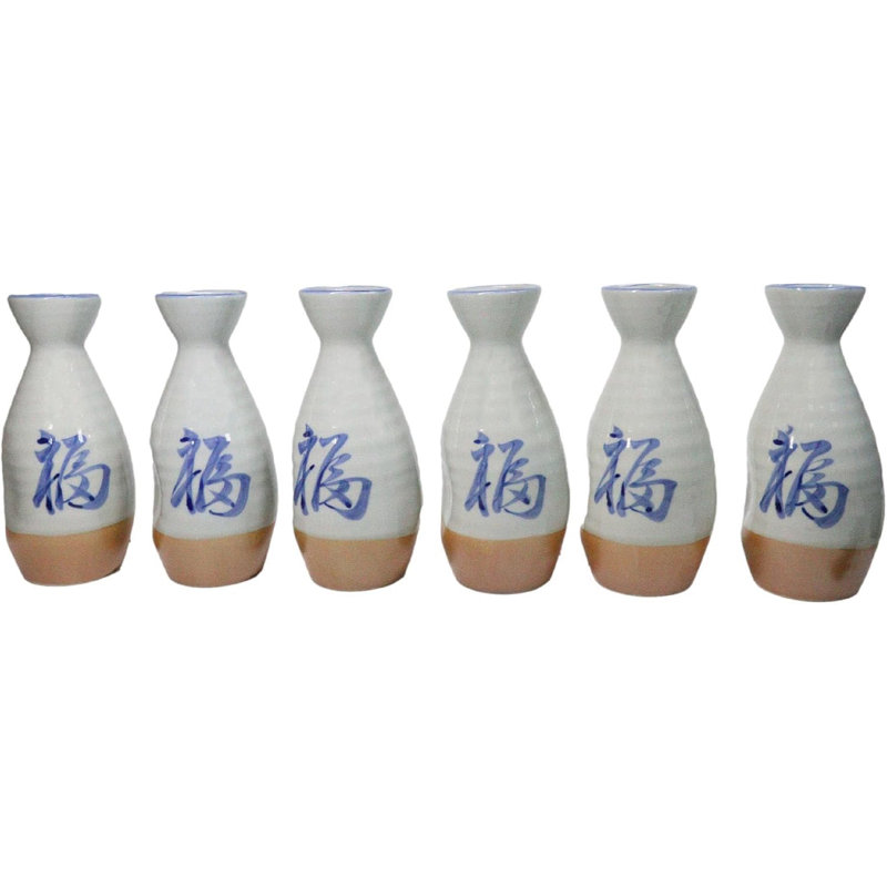 Paquet de 6 flacons à saké japonais et japonais Fuku Kanji