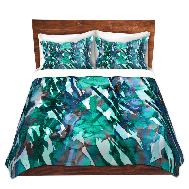 Ensemble de housse de couette frosty bouquet, 1 housse de couette grand + 2 taies standards, Turquoise / Bleu